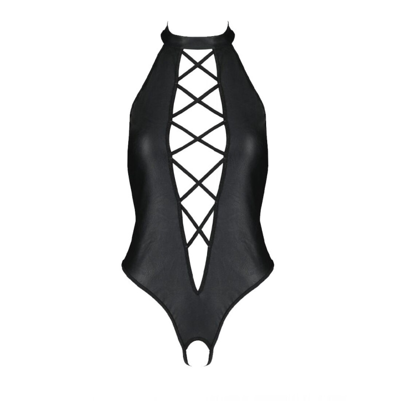 Боді з еко-шкіри з імітацією шнурівки та відкритим доступом Passion Nancy Body black 4XL/5XL Боді з еко-шкіри з імітацією шнурівки та відкритим доступом Passion Nancy Body black 4XL/5XL