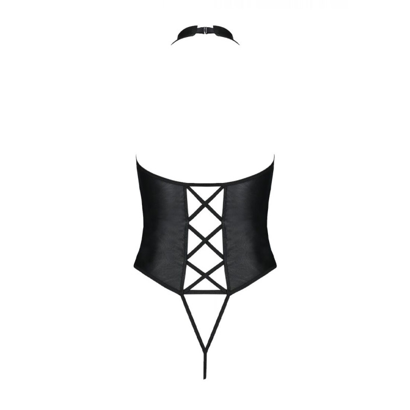 Боди из эко-кожи с имитацией шнуровки и открытым доступом Passion Nancy Body black 6XL/7XL