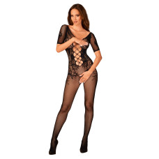 Сітчастий бодістокінг з квітковим малюнком Obsessive Bodystocking F238 чорний S/M/L