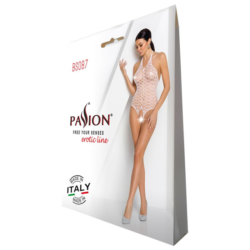 Бодистокинг в большую сетку Passion BS087 white Бодистокинг в большую сетку Passion BS087 white