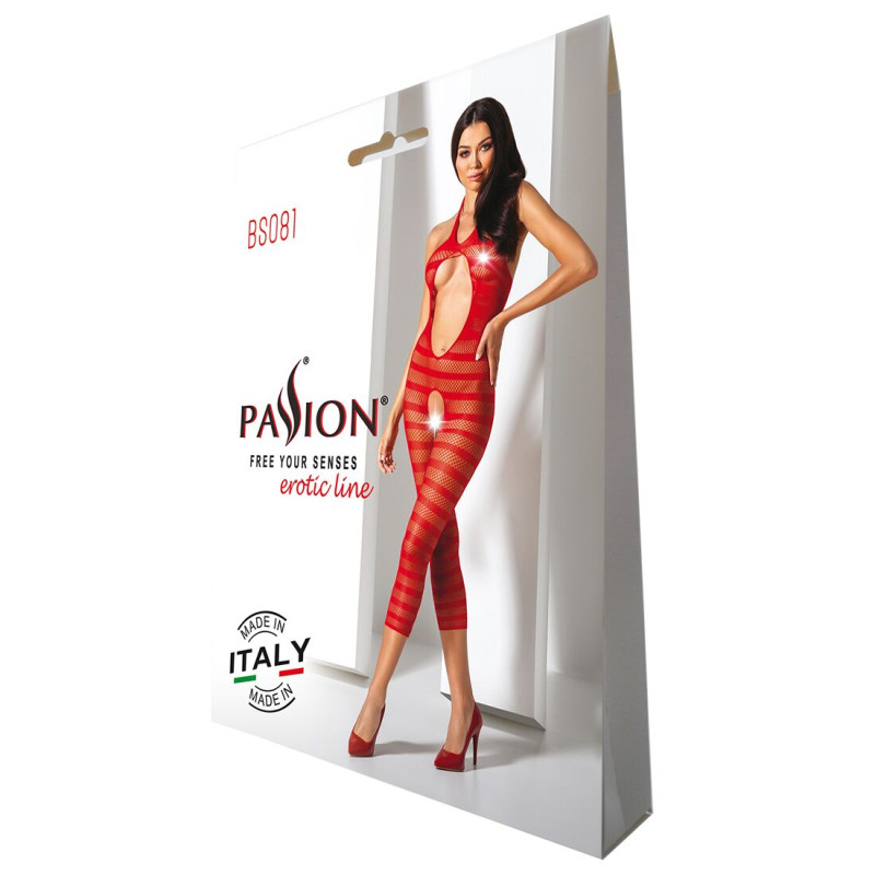 Сітчастий бодістокінг з відкритим животом Passion BS081 red Сітчастий бодістокінг з відкритим животом Passion BS081 red