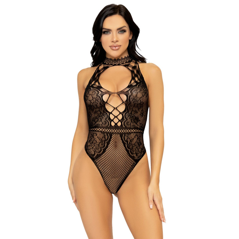 Боди Leg Avenue Net and lace halter bodysuit Black OS Боди Leg Avenue Net and lace halter bodysuit Black OS