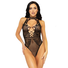 Боді Leg Avenue Net and lace halter bodysuit Black OS