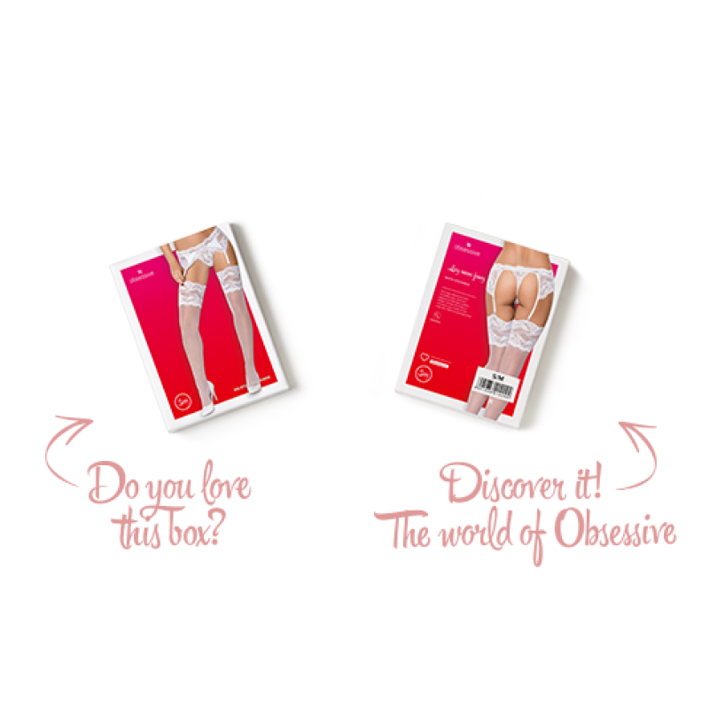 Панчохи під пояс із широким мереживом Obsessive 810-STO-2 stockings білі S/M Панчохи під пояс із широким мереживом Obsessive 810-STO-2 stockings білі S/M