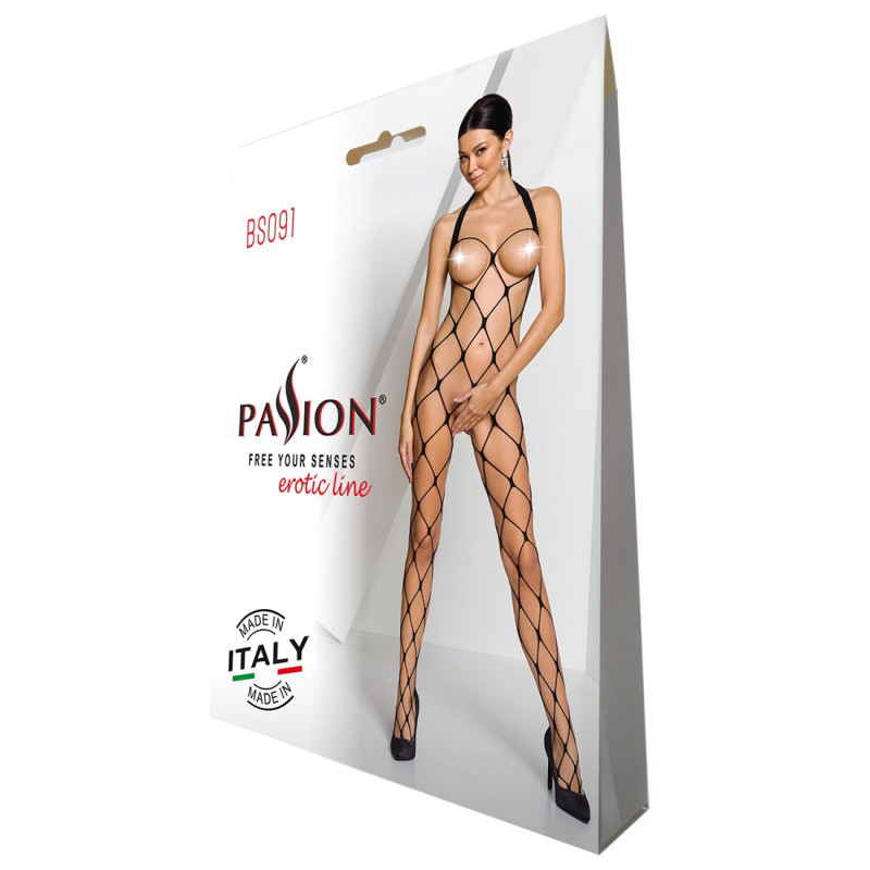 Бодістокінг у дуже велику сітку Passion BS091 black, з доступом Бодістокінг у дуже велику сітку Passion BS091 black, з доступом