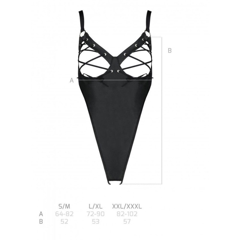 Боди из экокожи Passion CELINE BODY black XXL/XXXL: с доступом, открытый