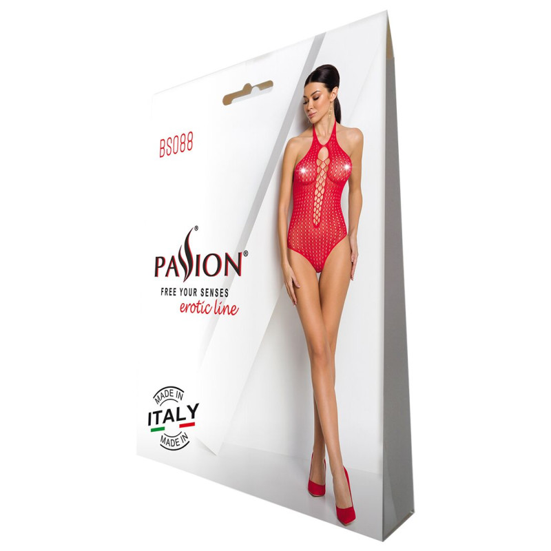 Бодистокинг из декольте Passion BS088 red, имитация корсетной шнуровки Бодистокинг из декольте Passion BS088 red, имитация корсетной шнуровки