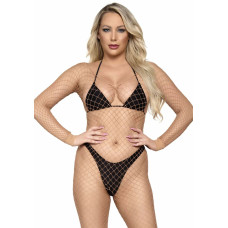 Бодистокинг в большую сетку Leg Avenue Long Sleeved Bodystocking Nude One size