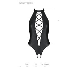 Боді з еко-шкіри з імітацією шнурівки та відкритим доступом Passion Nancy Body black S/M