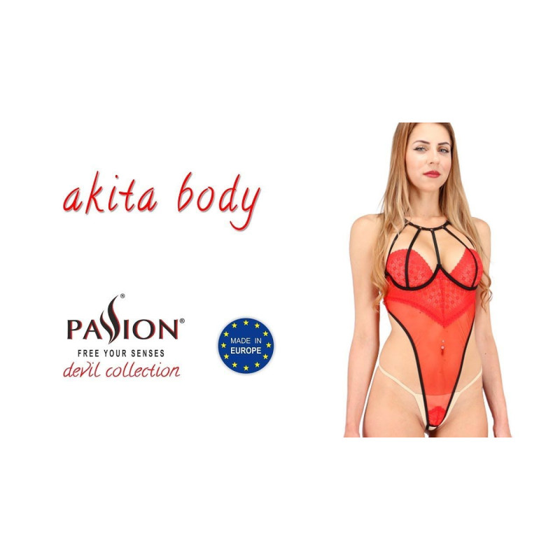 Боді з високим вирізом стегна Passion AKITA BODY Червоний L/XL Боді з високим вирізом стегна Passion AKITA BODY Червоний L/XL