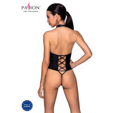 Боді з еко-шкіри з імітацією шнурівки та відкритим доступом Passion Nancy Body black S/M