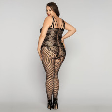 Бодистокинг на все тело с сеткой и кружевом Black Size Plus