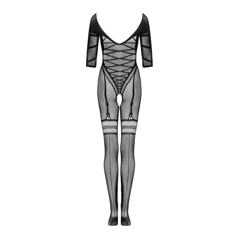 Сетчатый бодистокинг с имитацией подвязок Obsessive Bodystocking G329 черный XL/XXL