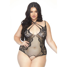 Тедди с открытым доступом Leg Avenue Net lace crotchless teddy Black XL/XXL
