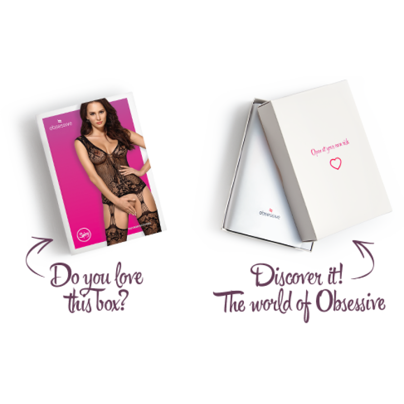 Бодістокінг Obsessive Bodystocking F221 силуетний квітковий малюнок, імітація панчіх black XL/XXL Бодістокінг Obsessive Bodystocking F221 силуетний квітковий малюнок, імітація панчіх black XL/XXL