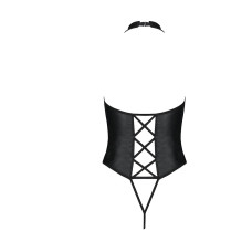 Боди из эко-кожи с имитацией шнуровки и открытым доступом Passion Nancy Body black XXL/XXXL