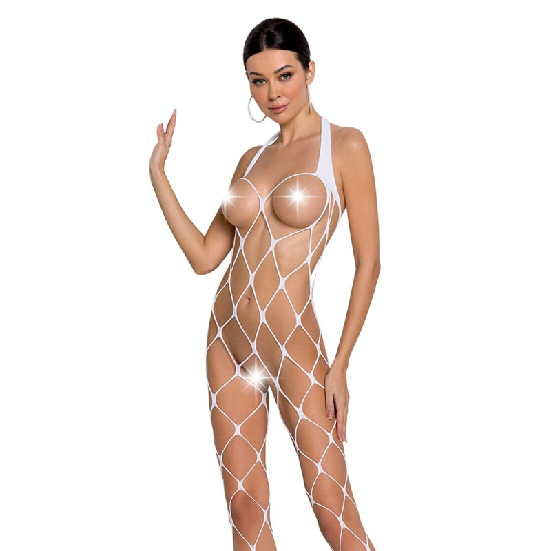 Бодістокінг у дуже велику сітку Passion BS091 white, з доступом Бодістокінг у дуже велику сітку Passion BS091 white, з доступом