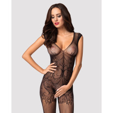 Бодістокінг Obsessive Bodystocking F234 абстрактний малюнок, глибоке декольте black S/M/L