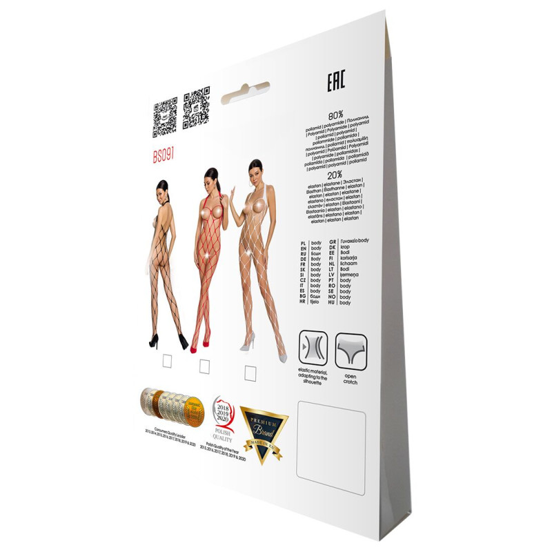 Бодістокінг у дуже велику сітку Passion BS091 white, з доступом Бодістокінг у дуже велику сітку Passion BS091 white, з доступом