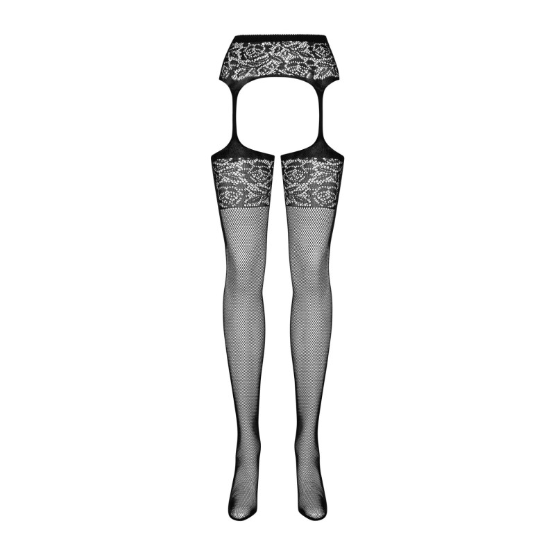 Сетчатые чулки-стокинги с имитацией гартеров Obsessive Garter stockings черные S500S/M/L Сетчатые чулки-стокинги с имитацией гартеров Obsessive Garter stockings черные S500S/M/L