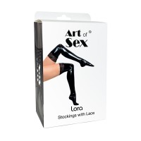 Сексуальные виниловые чулки Art of Sex - Lora с кружевом, размер S, цвет красный