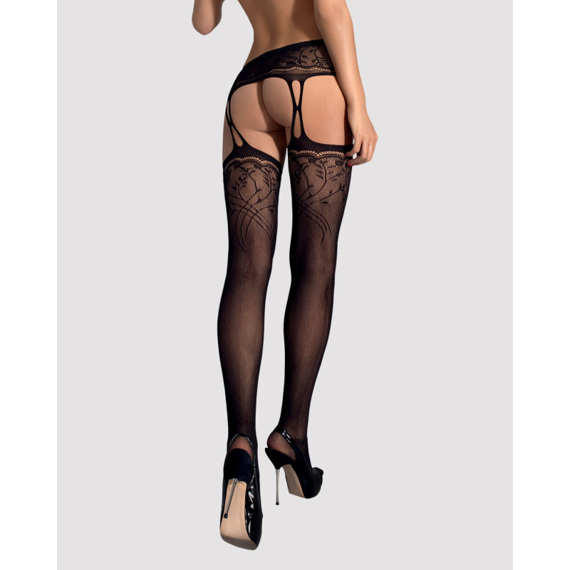 Чулки-стокинги с растительным рисунком Obsessive Garter stockings S206 черные S/M/L Чулки-стокинги с растительным рисунком Obsessive Garter stockings S206 черные S/M/L