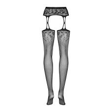 Чулки-стокинги с растительным рисунком Obsessive Garter stockings S206 черные S/M/L