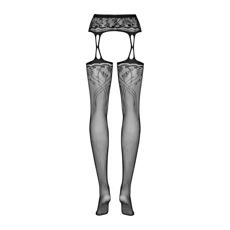 Чулки-стокинги с растительным рисунком Obsessive Garter stockings S206 черные S/M/L Чулки-стокинги с растительным рисунком Obsessive Garter stockings S206 черные S/M/L