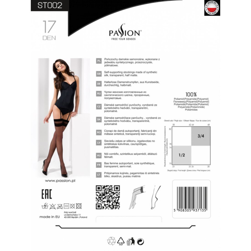 Классические чулки под пояс с двойной резинкой ST002 5 roso - Passion Классические чулки под пояс с двойной резинкой ST002 5 roso - Passion