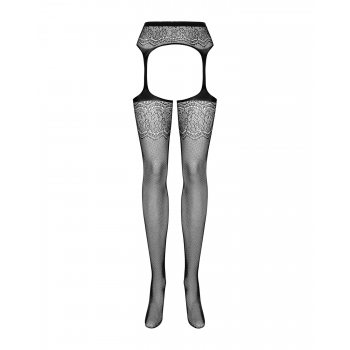 Сетчатые чулки-стокинги с цветочным рисунком Obsessive Garter stockings S207 черные XL/XL