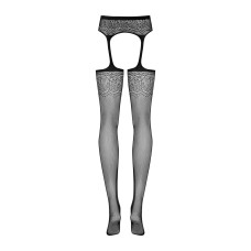 Сітчасті панчохи-стокінги з квітковим малюнком Obsessive Garter stockings S207 чорні XL/XL