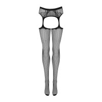 Сетчатые чулки-стокинги с узором на ягодицах Obsessive Garter stockings S232 черные S/M/L