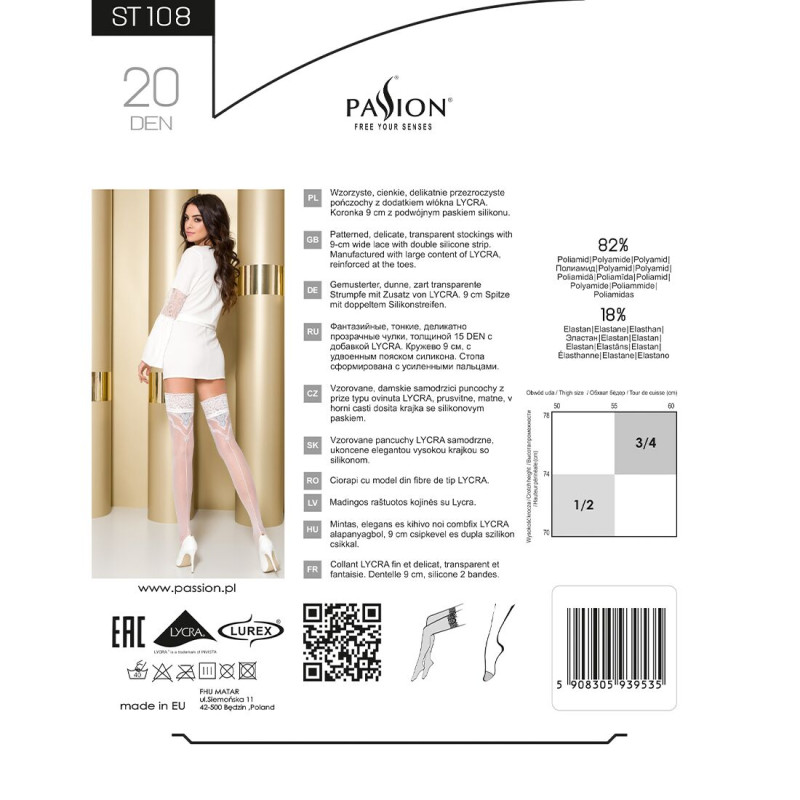 Чулки Passion ST108 белые 3/4 Чулки Passion ST108 белые 3/4