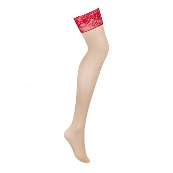 Чулки Obsessive Lacelove stockings красные XS/S