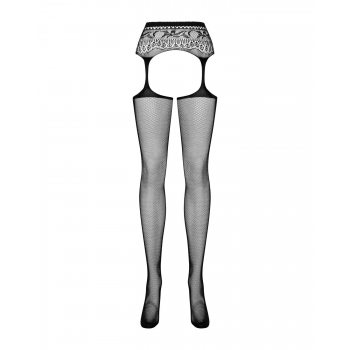 Сетчатые чулки-стокинги с кружевным поясом Obsessive Garter stockings S307 черные XL/X