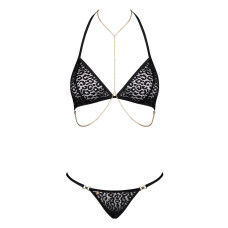 Комплект с цепочками Obsessive Pantheria 2-pcs set бюстгальтер, трусики black S/M