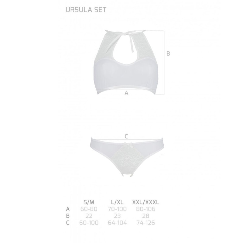Комплект: бра, трусики с ажурным декором и открытым шагом Passion Ursula Set white L/XL Комплект: бра, трусики с ажурным декором и открытым шагом Passion Ursula Set white L/XL