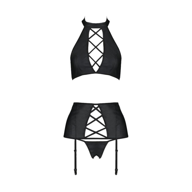 Комплект из эко-кожи с имитацией шнуровки Passion Nancy Set black 6XL/7XL Комплект из эко-кожи с имитацией шнуровки Passion Nancy Set black 6XL/7XL