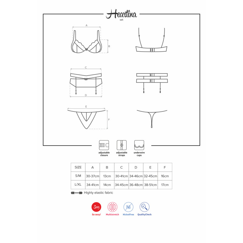 Комплект Obsessive Heartina Красный S/M