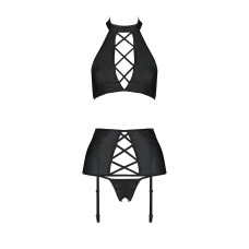 Комплект из эко-кожи с имитацией шнуровки Passion Nancy Set black L/XL