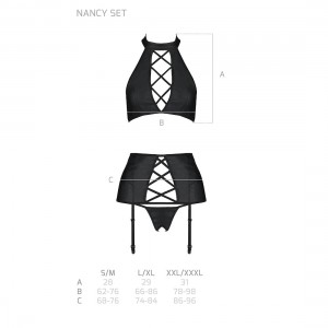Комплект из эко-кожи с имитацией шнуровки Passion Nancy Set black S/M