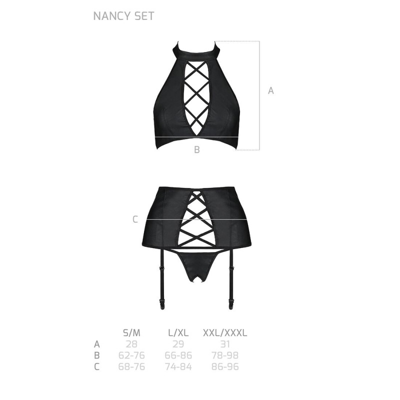 Комплект из эко-кожи с имитацией шнуровки Passion Nancy Set black S/M Комплект из эко-кожи с имитацией шнуровки Passion Nancy Set black S/M