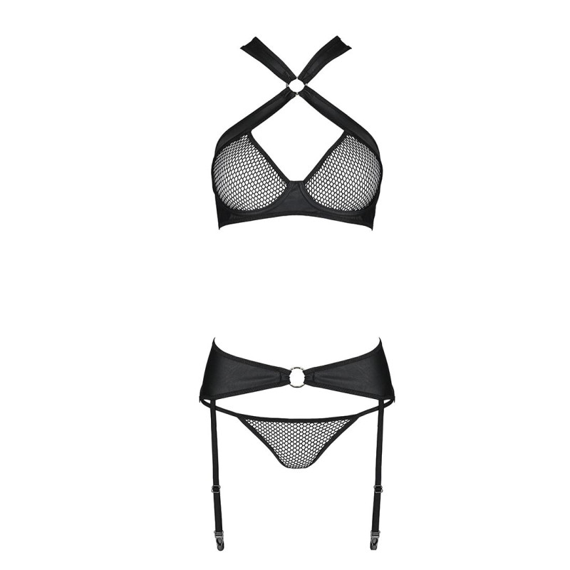 Набор сетчатый: бюстгальтер с халтером, трусики и пояс для чулок Passion Amanda Set black S/M Набор сетчатый: бюстгальтер с халтером, трусики и пояс для чулок Passion Amanda Set black S/M