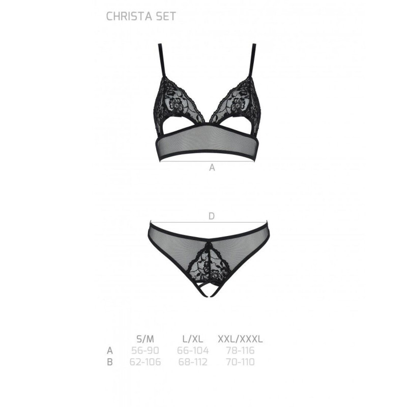 Комплект: бралет з ажурним ліфом та відкритими трусиками Passion Christa Set with Open Bra black L/XL Комплект: бралет з ажурним ліфом та відкритими трусиками Passion Christa Set with Open Bra black L/XL