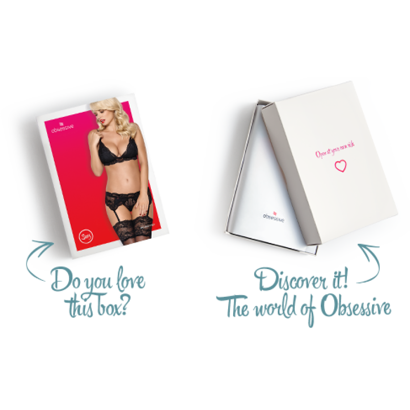 Мереживний комплект білизни Obsessive 810-SEG-1 бюстгальтер, стрінги, пояс для панчіх Black S/M Мереживний комплект білизни Obsessive 810-SEG-1 бюстгальтер, стрінги, пояс для панчіх Black S/M