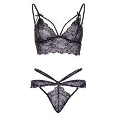 Эротический комплект со стрепами и стразами Leg Avenue Ready Or Not M Black (бра + стринги)