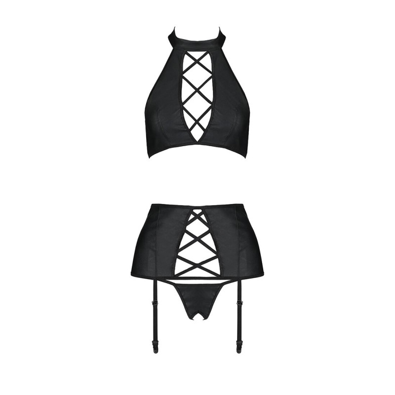 Комплект из эко-кожи с имитацией шнуровки Passion Nancy Set black XXL/XXXL Комплект из эко-кожи с имитацией шнуровки Passion Nancy Set black XXL/XXXL