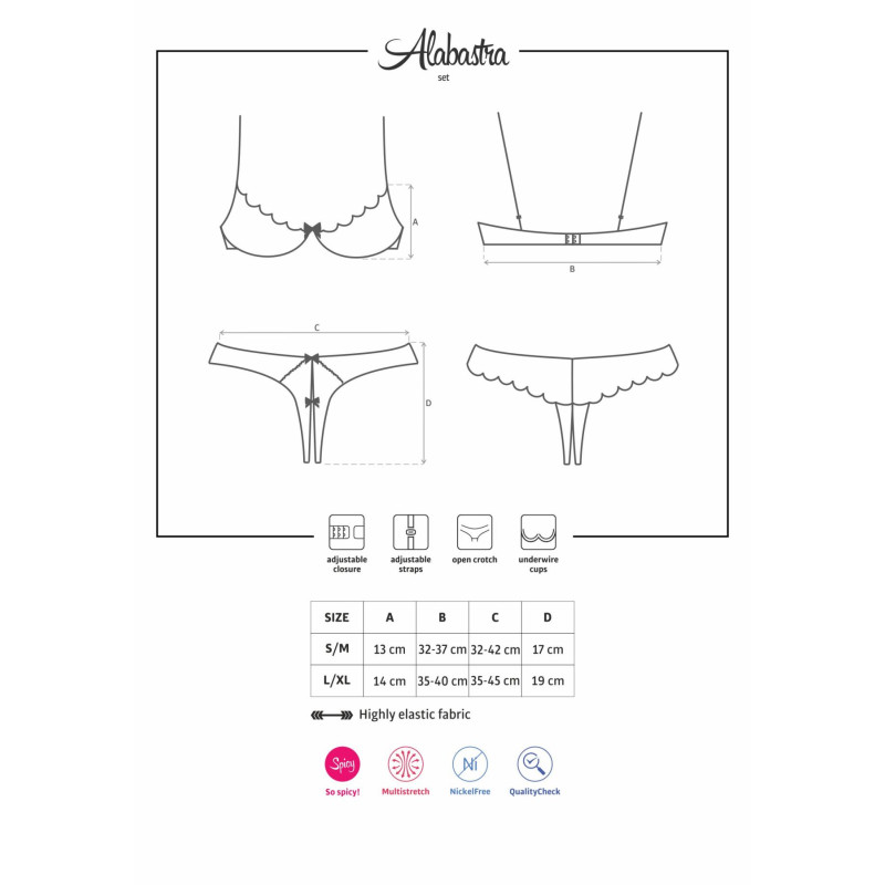 Еротичний комплект з бюстгальтером-получашкою Obsessive Alabastra трусики з доступом, білий L/XL Еротичний комплект з бюстгальтером-получашкою Obsessive Alabastra трусики з доступом, білий L/XL