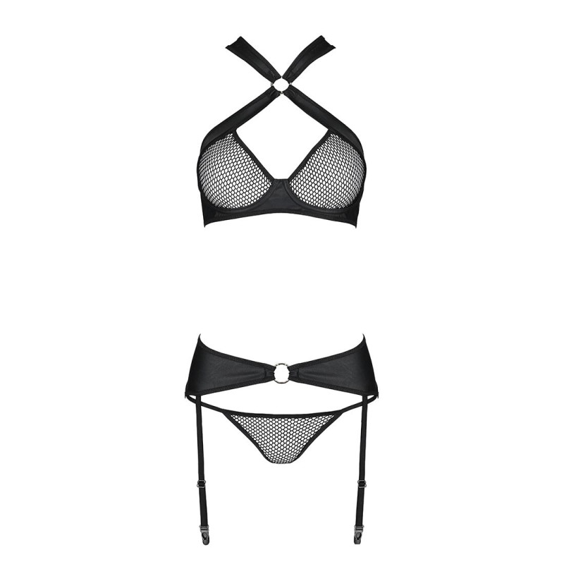 Набор сетчатый: бюстгальтер с халтером, трусики и пояс для чулок Passion Amanda Set black XXL/XXXL Набор сетчатый: бюстгальтер с халтером, трусики и пояс для чулок Passion Amanda Set black XXL/XXXL