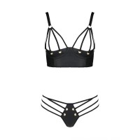 Комплект из экокожи с люверсами и ремешками Passion Malwia Bikini black 6XL/7XL